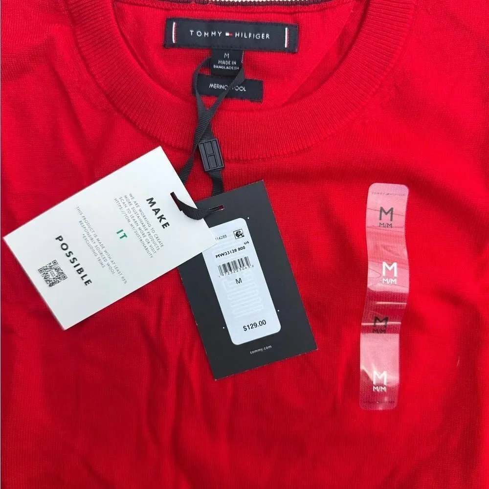 Tommy Hilfiger Essentials Cotton Crewneck Sweater Red Medium NWT IN PKG